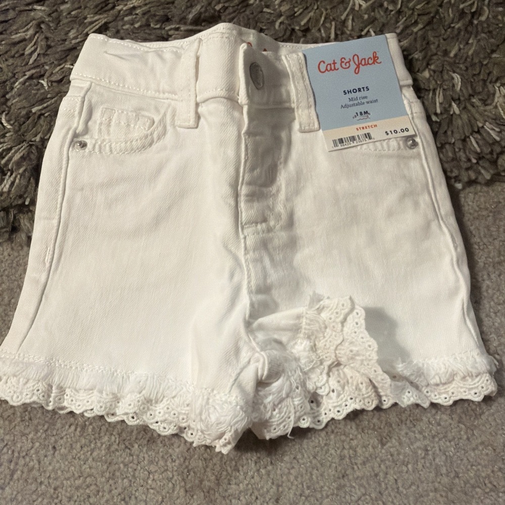 Cat & Jack Girls 18M White Denim Shorts Mid-Rise Adjustable Waist NWT